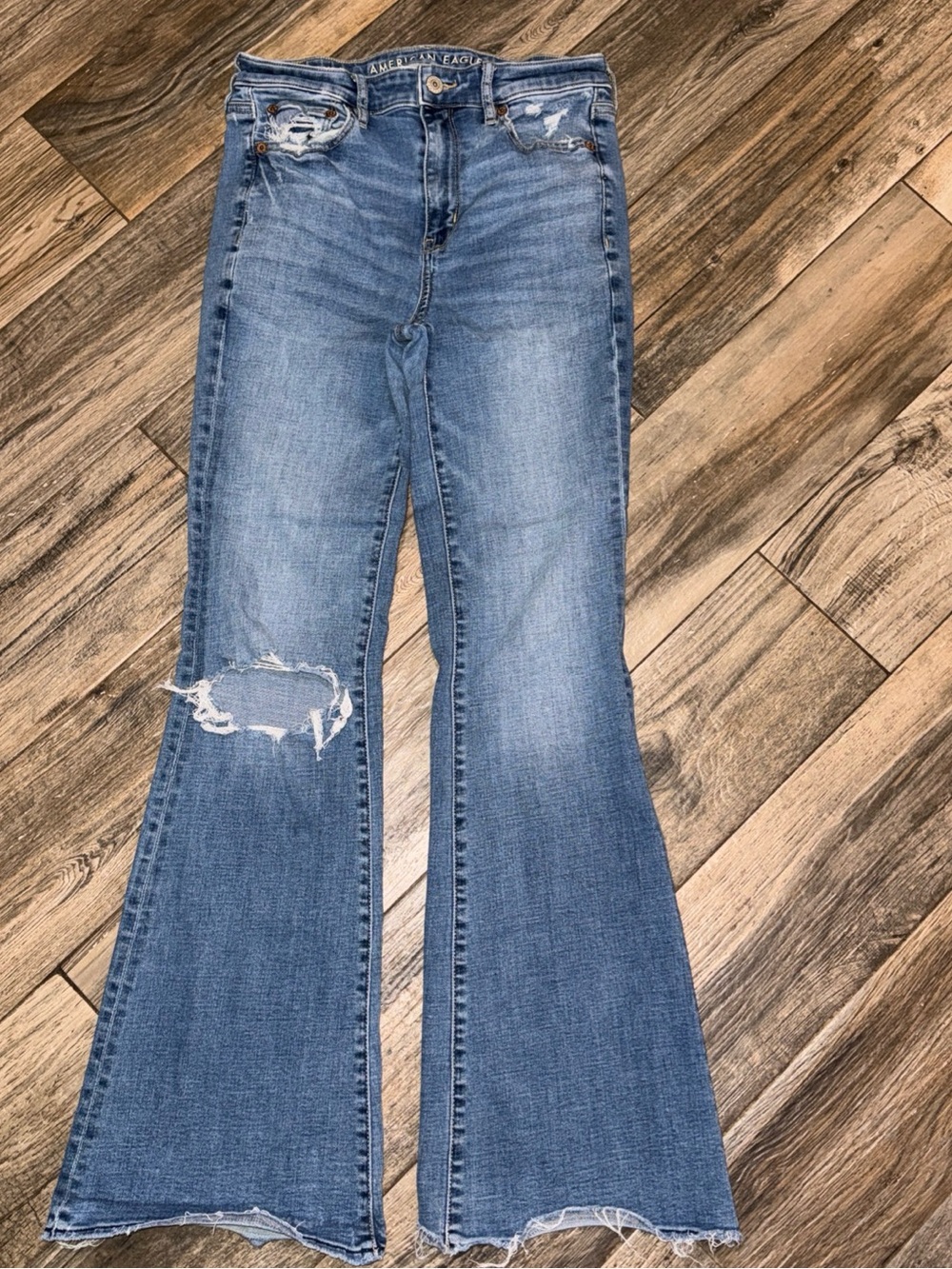 American Eagle Outfitters Distressed Hi-Rise Flare Jeans